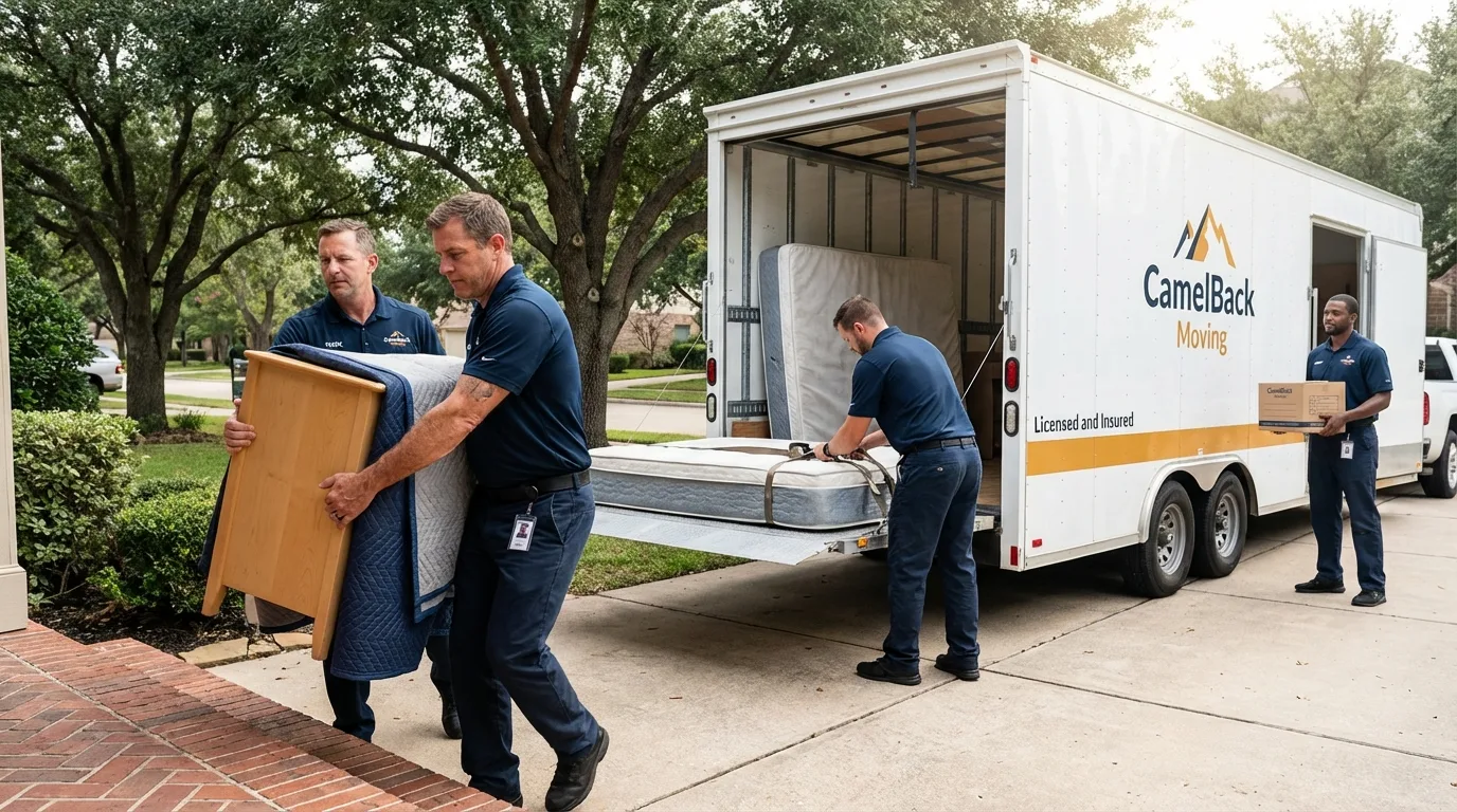 Crew loading residential truck for cross-state move from Memphis, TX